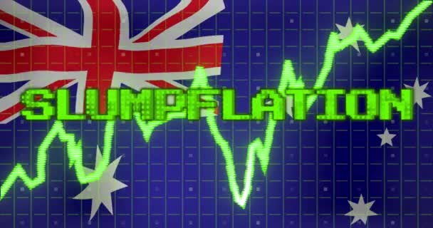 Animation Data Processing Slumpflation Text Flag Australia Global Business Finances — Stock Video