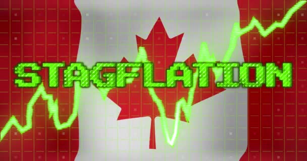 Kanada Bayrağı Üzerinde Veri Işleme Stagflasyon Metninin Animasyonu Küresel Finans — Stok video