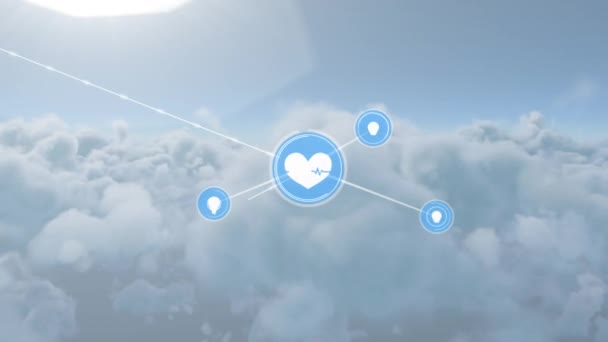 Rede Ícones Digitais Nuvens Rede Nubladas Conexões Globais Rede Conceito — Vídeo de Stock