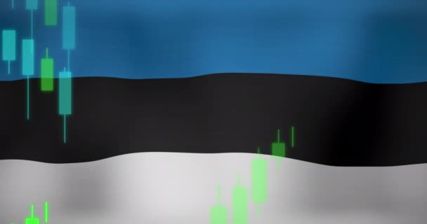 Animacja Przetwarzania Danych Nad Flagą Estonii Globalny Biznes Finanse Koncepcja — Wideo stockowe