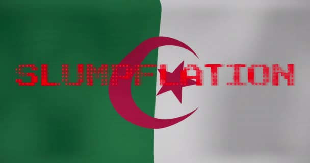Cezayir Bayrağı Üzerinde Durgunluk Metni Animasyonu Küresel Finans Dijital Arayüz — Stok video