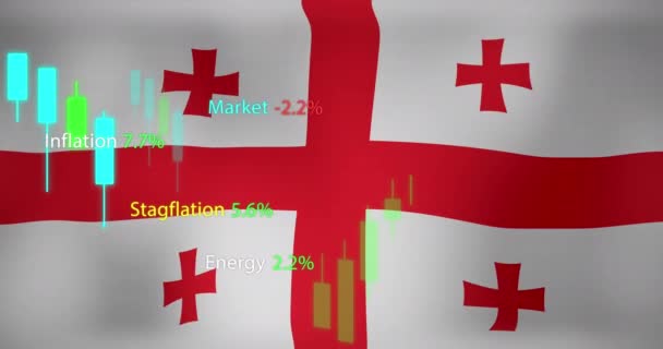 Animatie Van Gegevensverwerking Boven Vlag Van Georgië Global Business Financiën — Stockvideo