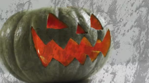 Animatie Van Halloween Gesneden Pompoen Grijze Achtergrond Halloween Herfst Herfst — Stockvideo
