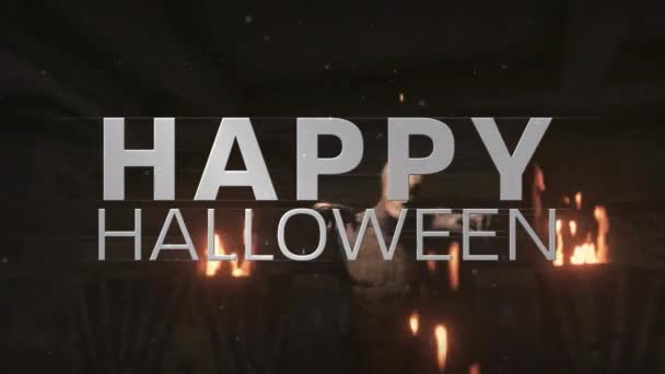 Animation Von Fröhlichem Halloween Text Über Zombie Walking Halloween Tradition — Stockvideo