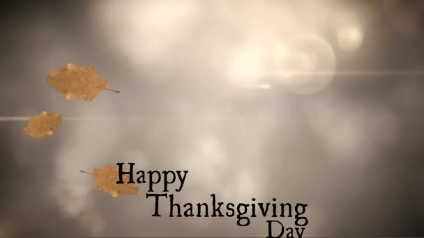 Animáció Boldog Hálaadás Napi Szöveg Őszi Levelek Szürke Alapon Hálaadás — Stock videók