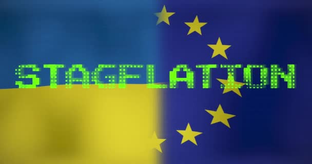 Ukrayna Bayrakları Üzerinde Durgunluk Metni Animasyonu Küresel Finans Dijital Arayüz — Stok video