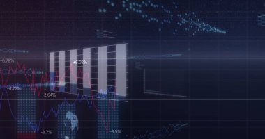 Siyah arkaplanda hareket eden bilgi, okuma ve grafiklerle parlayan arayüz görüntüsü. iletişim teknolojisi dijital arayüz kavramı, dijital olarak oluşturulmuş görüntü.