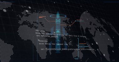 Siyah arkaplan üzerinde dijital veri işleme resmi. Küresel bilim, bağlantılar, veri işleme ve dijital arayüz kavramı dijital olarak oluşturuldu.