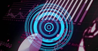 Arkaplanda dijital veri işleme ve tarama görüntüsü. Küresel bilim, bağlantılar, veri işleme ve dijital arayüz kavramı dijital olarak oluşturuldu.