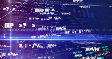 Dijital ekranda finansal veri işleme resmi. küresel iş, dijital arayüz, teknoloji ve ağ konsepti dijital olarak oluşturulmuş görüntü.