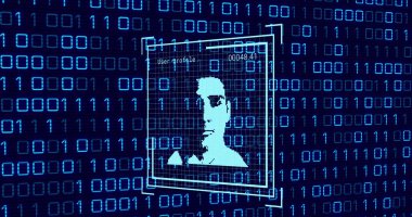 Donanma arkaplanındaki kullanıcı fotoğrafı ve ikili kod. Sosyal medya, ağ ve teknoloji konsepti dijital olarak oluşturuldu.