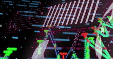 Clack arkaplanı üzerinde dijital veri işleme resmi. Küresel bilim, bağlantılar, veri işleme ve dijital arayüz kavramı dijital olarak oluşturuldu.