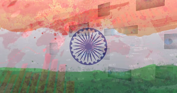 インドの国旗に関する19個の細胞と統計からなる グローバル コロナウイルスのパンデミックとインドの医療危機の概念はデジタルで生成され — ストック写真