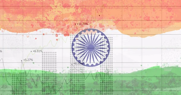 印度国旗上的系数为19的统计 全球大肠癌流行与印度医疗保健危机概念数字化生成的图像 — 图库照片