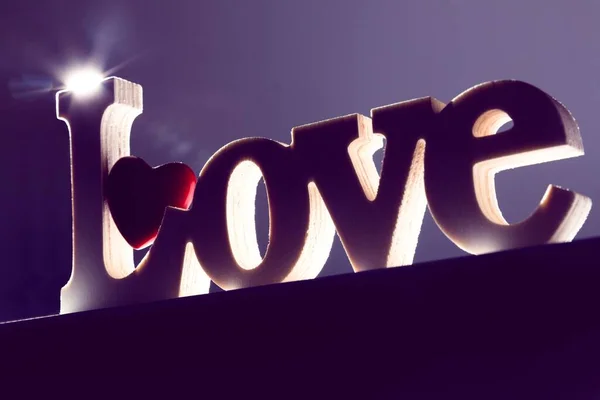 Digital Bild Ordet Kärlek Och Rött Hjärta Plankan — Stockfoto