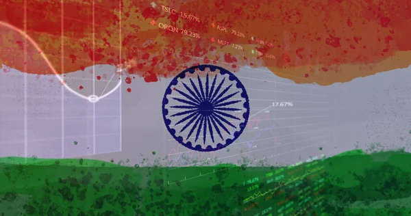 インドの国旗を記録した統計の構成 世界的なコロナウイルスパンデミックインドの医療危機の概念デジタル的に生成された画像 — ストック写真
