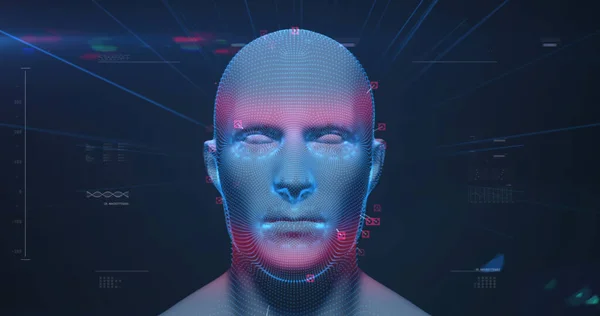 Obraz Wirującego Modelu Głowy Człowieka Przetwarzania Danych Interfejsie Cyfrowy Interfejs — Zdjęcie stockowe