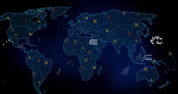 Obraz Markerów Przetwarzania Danych Mapie Świata Globalny Biznes Interfejs Cyfrowy — Zdjęcie stockowe