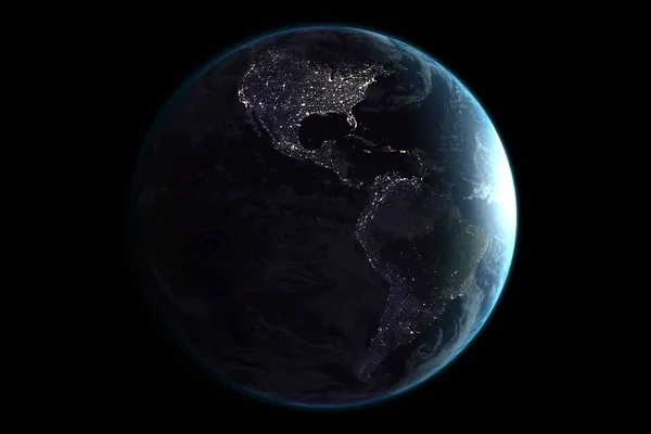 地球在黑色背景上的数字合成图像 — 图库照片