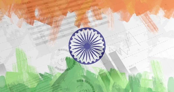 Σύνθεση Των Στατιστικών Covid Πάνω Από Την Ινδική Σημαία Παγκόσμια — Φωτογραφία Αρχείου