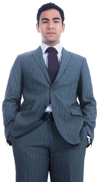 Nieuśmiechnięty Biznesmen Stojący Białym Tle — Zdjęcie stockowe