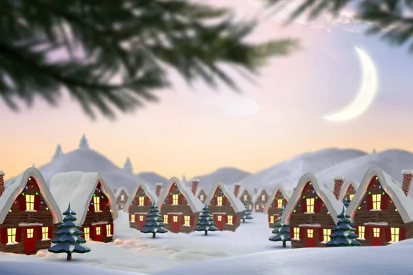 Cyfrowo Generowane Cute Boże Narodzenie Wieś Drzewami — Zdjęcie stockowe