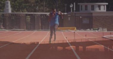 Engelli Afro-Amerikan erkek koşucu üzerine köprü animasyonu. Uluslararası Engelliler Günü konsepti dijital olarak oluşturulmuş video.