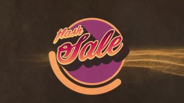 Siyah arka planda sarı dijital dalgalar üzerinde flaş satışı gösteren metin afişi. İndirim ve perakende iş konsepti