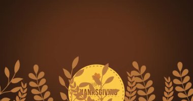 Kahverengi arka planda sonbahar yaprakları üzerinde Mutlu Şükran Günü metninin animasyonu. Şükran Günü, Amerikan geleneği ve dijital olarak üretilen video konsepti.
