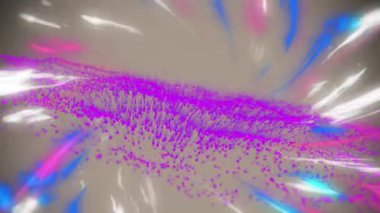 Gri arkaplana karşı ışık izlerinin animasyonu ve mor dijital dalga. İş teknolojisi arka plan kavramı
