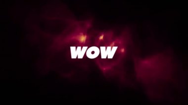 Siyah arkaplana karşı kırmızı dijital dalgalar üzerinde wow metin afişi animasyonu. Video oyunu arayüzü ve teknoloji kavramı