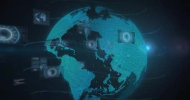 Dünya üzerinde veri işleme animasyonu. küresel iş ve dijital arayüz kavramı dijital olarak oluşturulmuş video.