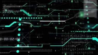 Siyah arkaplanda veri işleme animasyonu. küresel iş ve dijital arayüz kavramı dijital olarak oluşturulmuş video.