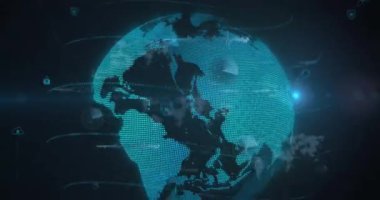 Dünya üzerinde veri işleme animasyonu. küresel iş ve dijital arayüz kavramı dijital olarak oluşturulmuş video.