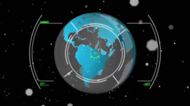Dünya çapında taramaların animasyonu. Küresel iş ve dijital arayüz kavramı dijital olarak oluşturulmuş video.