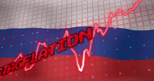 Animace Zpracování Dat Stagflace Textu Nad Vlajkou Ruska Globální Koncepce — Stock video