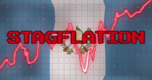 Animace Zpracování Dat Stagflace Textu Nad Vlajkou Guatemaly Globální Koncepce — Stock video