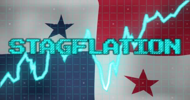 Animace Zpracování Dat Stagflace Textu Nad Vlajkou Panamy Globální Koncepce — Stock video