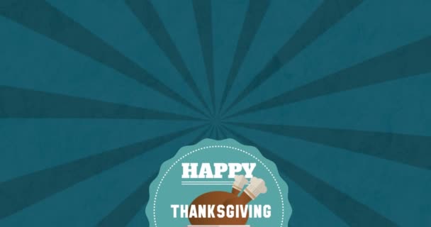 Animation Happy Thanksgiving Day Text Blue Circle Stripes Background Thanksgiving — Stock Video