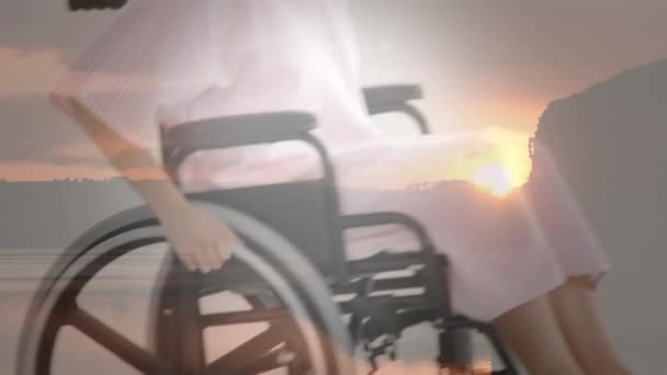 Animation Landscape Disabled Cuacasian Woman Sitting Wheelchair International Day Persons — Stock Video