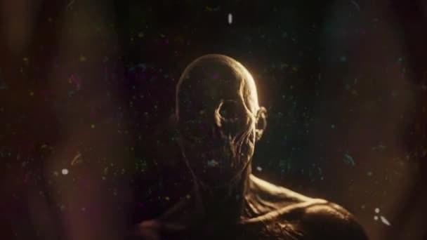 黑暗走廊里令人毛骨悚然的僵尸形象在痛苦中抱头的痛苦抓痕影片的动画 万圣节 恐怖和悬念概念数字制作的视频 — 图库视频影像