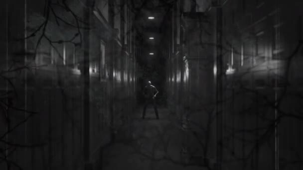 Animation Film Noir Blanc Endommagé Arbres Sur Une Figure Tenant — Video