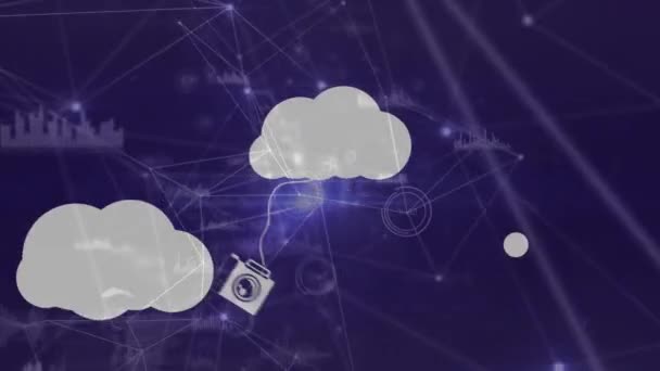 Animação Ícones Nuvem Com Dispositivos Eletrônicos Sobre Conexões Processamento Dados — Vídeo de Stock