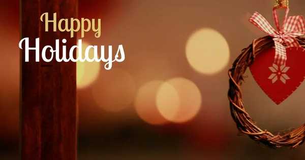 Digitale Composiet Van Happy Holidays Tekst Kerst Krans Decoratie — Stockfoto