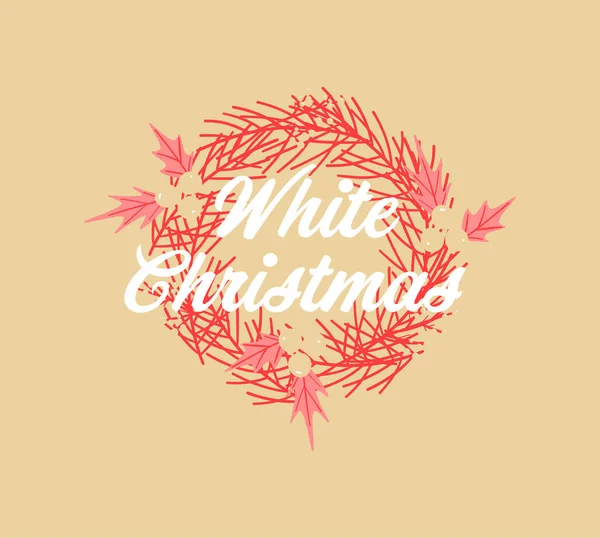 Σύνθεση Λευκά Χριστούγεννα Και Στεφάνι Κίτρινο Φόντο Χριστούγεννα Χειμώνας Παράδοση — Φωτογραφία Αρχείου