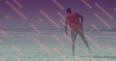 Sahilde gerinen Afrikalı Amerikalı adamın çizgi animasyonu. sağlık ve zindelik kavramı dijital olarak oluşturulmuş video.