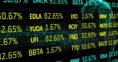 Dünya ve şehir haritasında finansal veri işleme animasyonu. küresel iş, finans, bağlantılar ve dijital arayüz konsepti dijital olarak oluşturulmuş video.