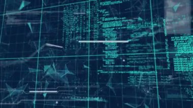 Mavi arka planda finansal veri işleme animasyonu. küresel iş, finans, bağlantılar ve dijital arayüz konsepti dijital olarak oluşturulmuş video.