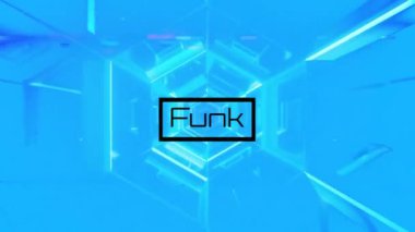 Dijital tünelde funk metnin animasyonu. Sosyal medya ve iletişim arayüzü kavramı dijital olarak oluşturulmuş video.