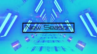 Dijital tünelde yeni sezon metninin animasyonu. Sosyal medya ve iletişim arayüzü kavramı dijital olarak oluşturulmuş video.